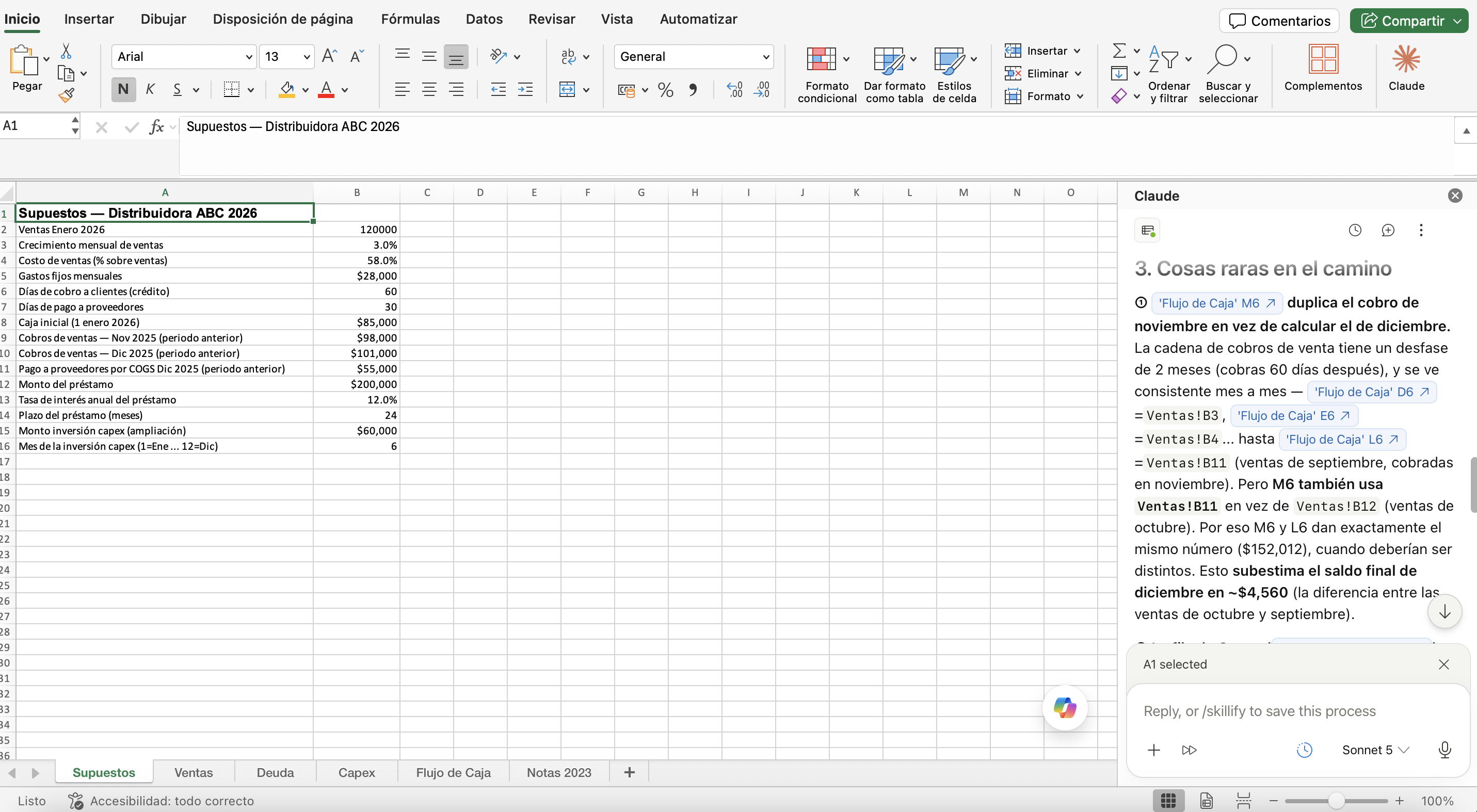 Resultado auditor Claude en Excel